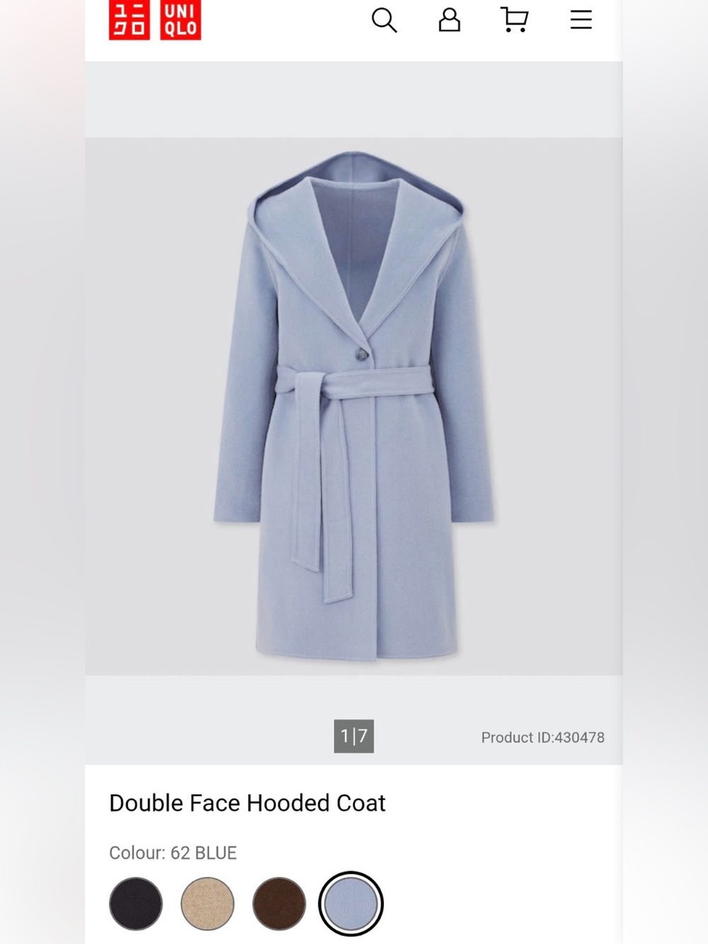 Uniqlo Double Face Hooded Trench Coat in Light Blue NWT XS Soft Comfy Minimalist